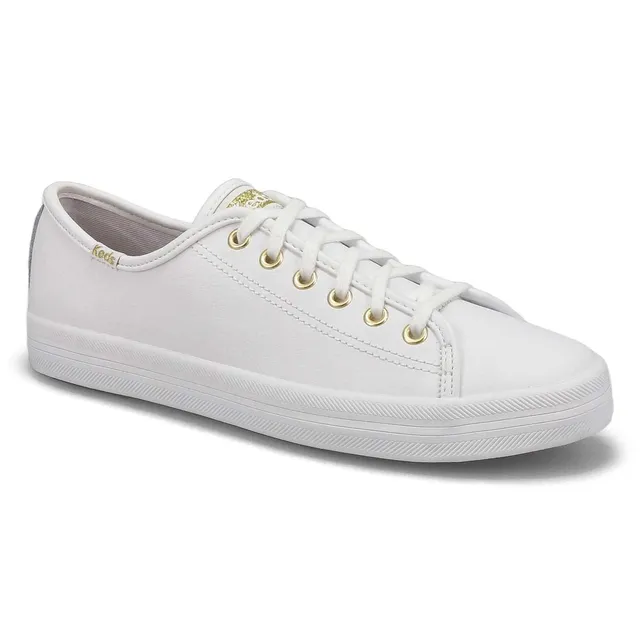 Keds Womens Kickstart Leather Sneaker- White /Gold 3 Keds Womens Kickstart Leather Sneaker- White /Gold